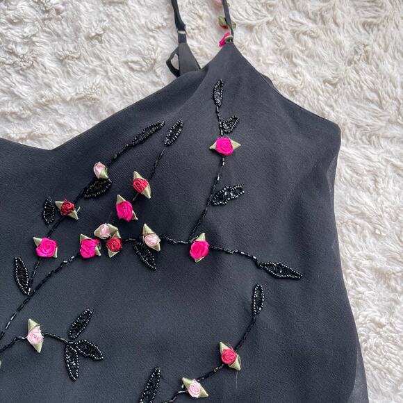 Cache silk rosette beaded slip dress prom gown ruffle formal cocktail floral M - Picture 6 of 16